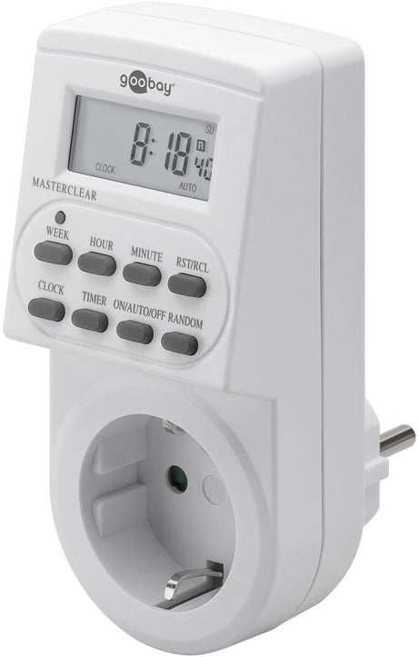Goobay 58 mm hoge digitale timer, wit, 10 schakelprogramma's, instelbaar per minuut, 16 weekdagcombinaties, ip20