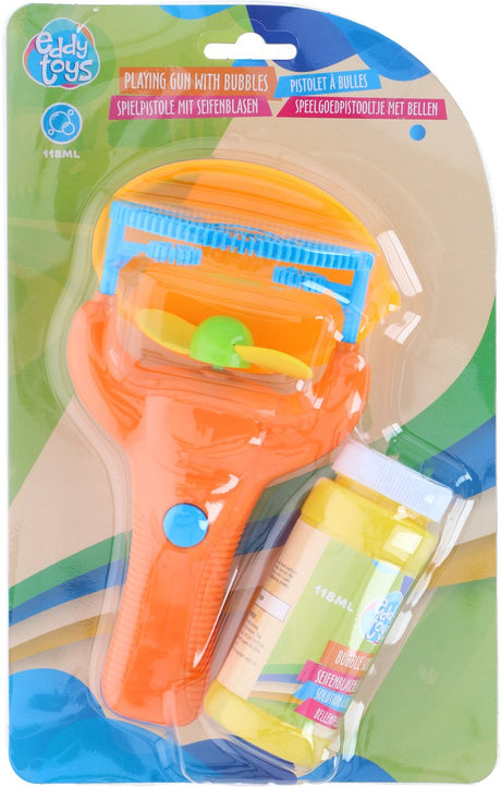 Eddy toys bellenblaaspistool - playing gun - inclusief 118 ml bellenblaasvloeistof - werkt op batterijen - buitenspeelgoed - voor jongens en meisjes - kunststof - meerkleurig