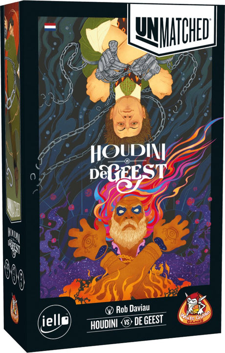 White goblin games - unmatched: houdini vs de geest uit de lamp - expertspel - 2 spelers - 20 minuten - vanaf 10 jaar - met de helden: houdini en de geest uit de lamp
