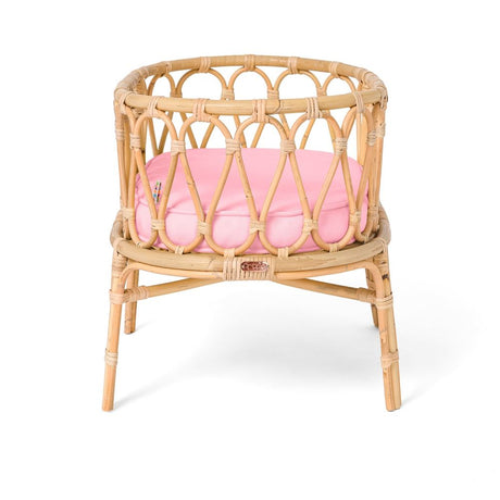 Rotan poppenwiegje met roze matrasje