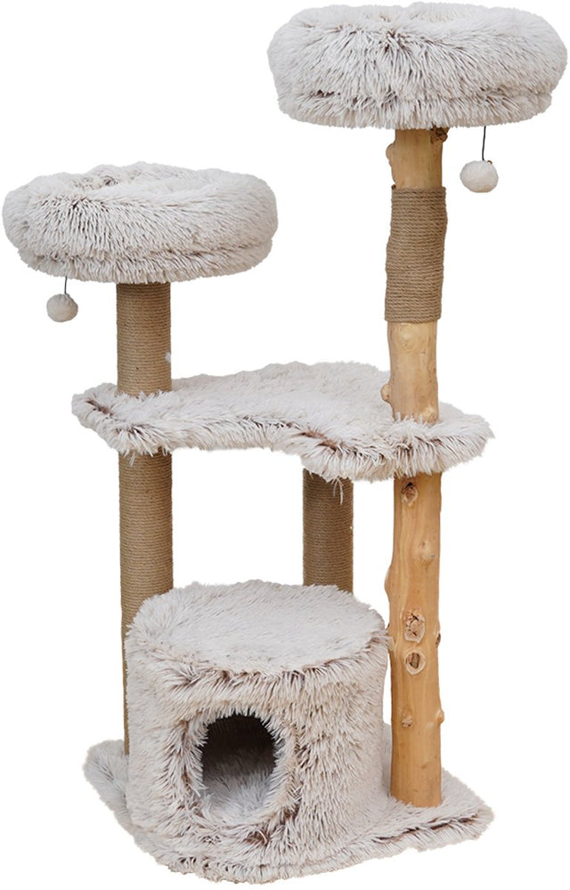 Ebi krabpaal marseille - houten kattenkrabpaal - long hair pluche - 122cm beige