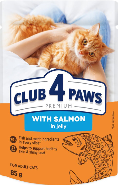 Club 4 paws natvoer - zalm in gelei - 24x85gr, compleet voeding met omega 3 6