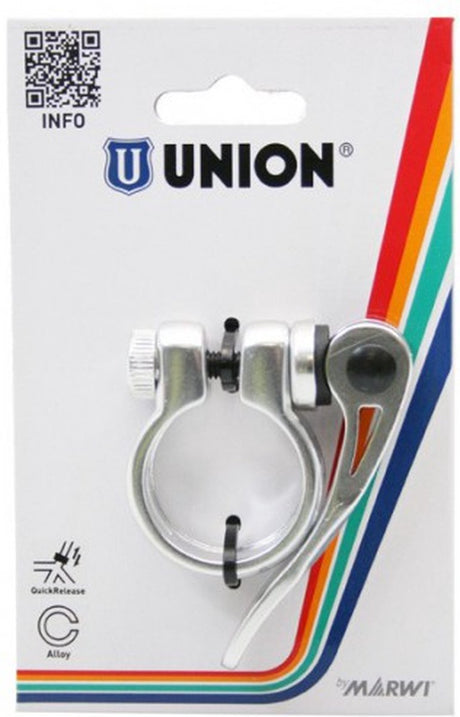 Union zadelpenklem met snelspanner 31.8 zilver