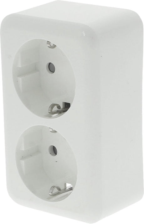 Q-link - wandcontactdoos - opbouw - dubbel stopcontact - randaarde - kinderbeveiliging - polarwit