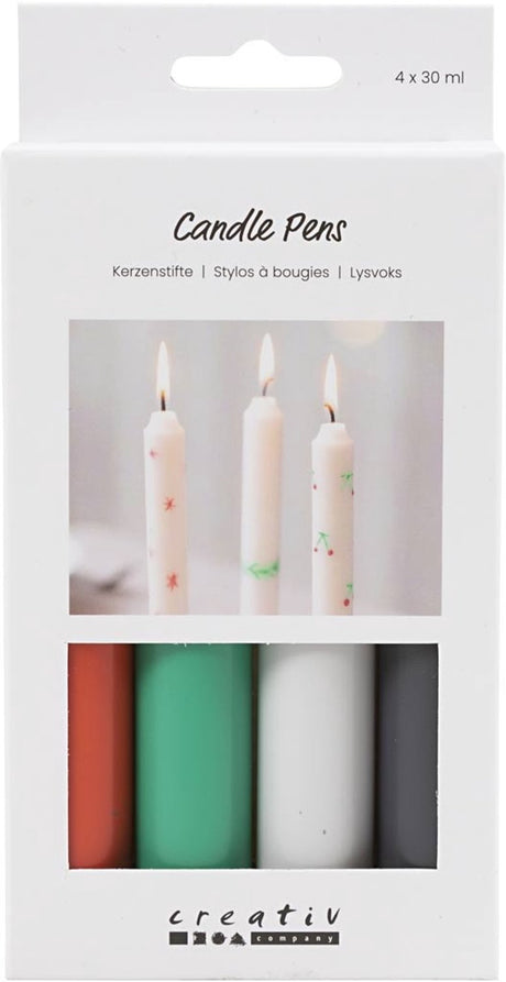 Creativ company kaarsenstiften, zwart, groen, lichtgrijs, rood, 4x30ml 1 doos
