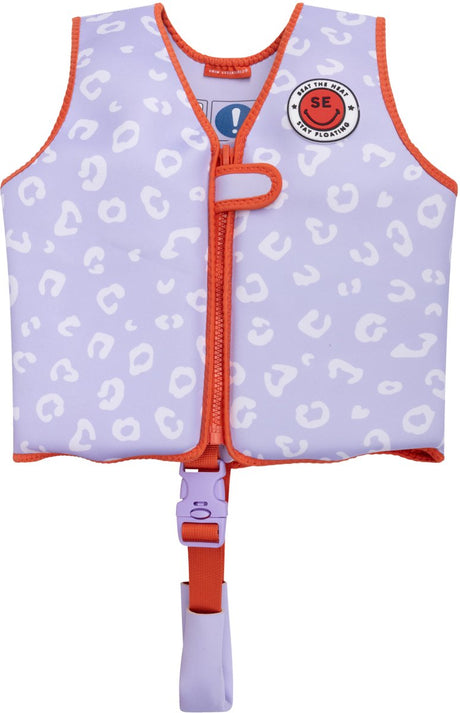 Merkloos sans marque swim essentials - zwemvest kind 3-6 jaar - lila - luipaardprint - drijfvest - kleuter one size