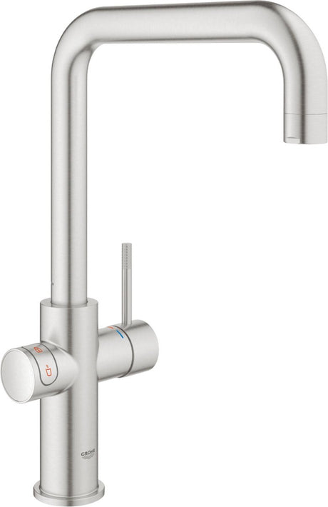 Grohe red 3 in 1 kokendwaterkraan - u-uitloop - 7l boiler - met mengventiel – supersteel (rvs look)