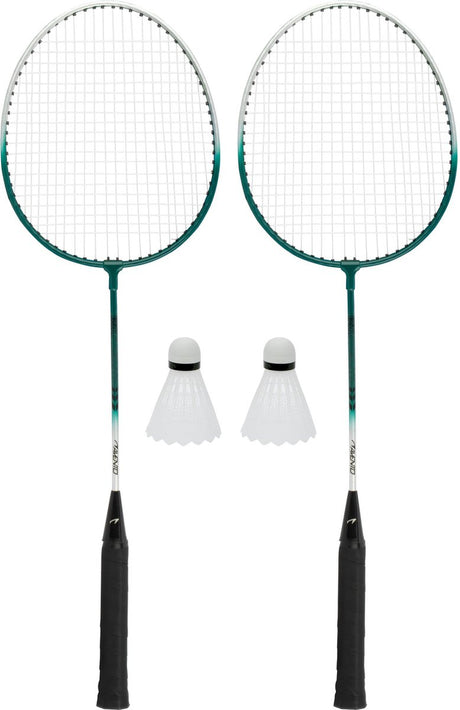 Avento - power speed badminton set - staal - zilver groen - set van 2