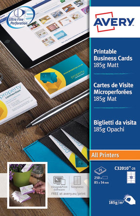 Avery visitekaarten dubbelgevouwen 185 g m�� 10 per blad 250 stuks