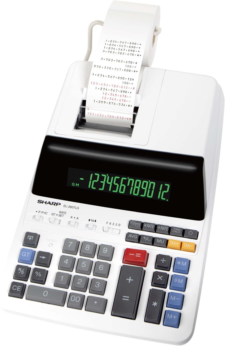 Sharp rekenmachine - creme - met printrol
