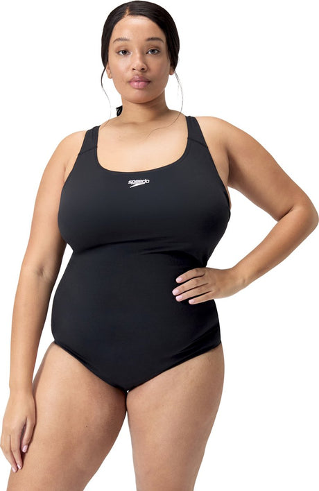 Speedo endurance+ medalist dames sportbadpak plus size - kleurvast badpak dames grote maten - chloorbestendig zwempak dames - sportbadpak dames met medalist-rug - zwart - 50