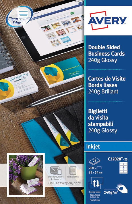 Merkloos sans marque huismerk avery c32028-25 visitekaartjes glanzend
