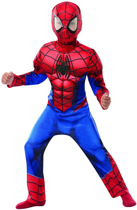 Rubies - spiderman kostuum - spider-man deluxe spinneman kind kostuum - blauw, rood - maat 104 - carnavalskleding - verkleedkleding 104