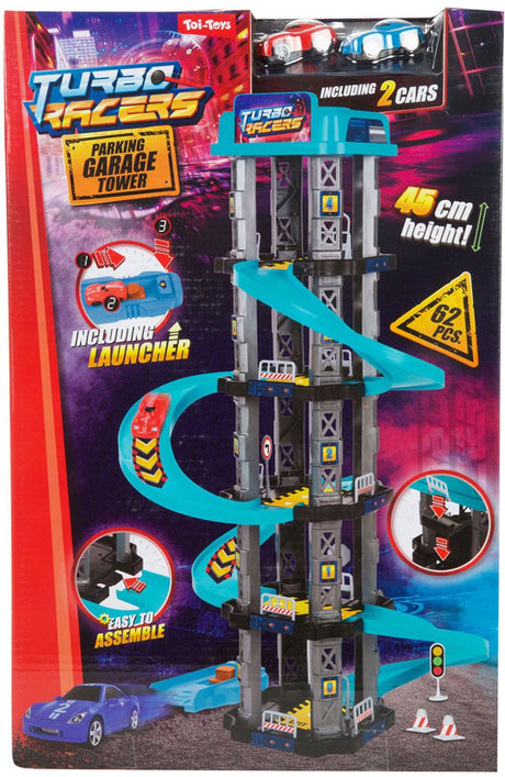 Toi-toys parkeergarage speelgoedtoren turbo racers met spiraalbaan.