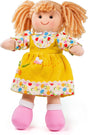 Bigjigs stoffen pop daisy - - meisjespop met gele jurk - 28 cm