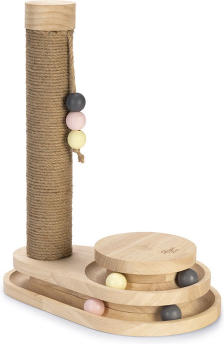 Designed by lotte inez krabpaal - hout jute - incl speeltoren met balletjes - bruin - 38x25,5x47,5 cm