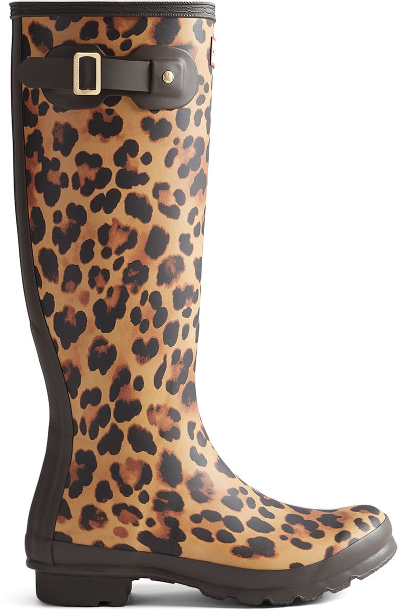 Hunter women's original tall wellington boots leopard chocolate brown