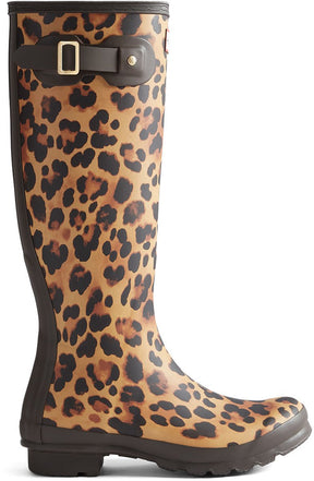 Hunter women's original tall wellington boots leopard chocolate brown