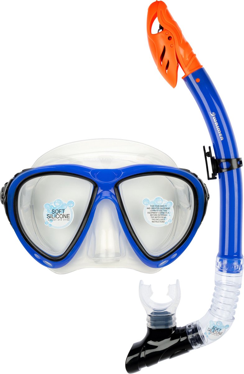 Waimea duikbril met snorkel siliconen - senior - zwart blauw