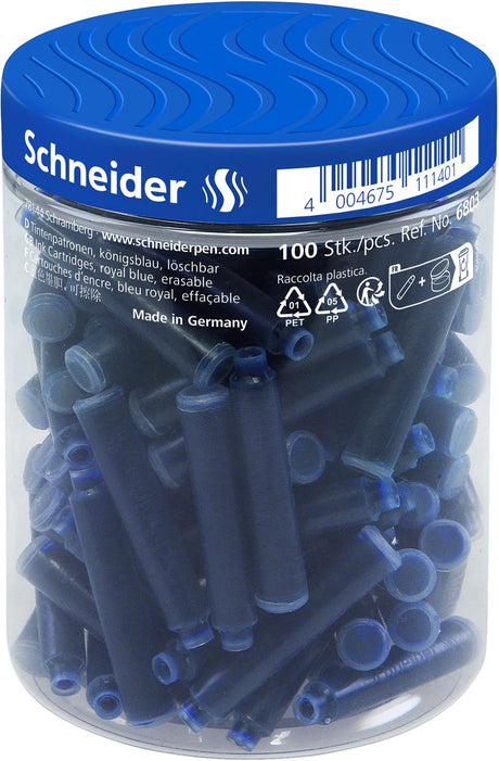 Schneider schrijfwaren schneider inktpatronen - container à 100 stuks - koningsblauw - s-6803