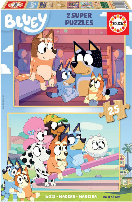 Bluey educa - houten puzzel - 2 x 25 stukjes - - legpuzzel - kinderpuzzel