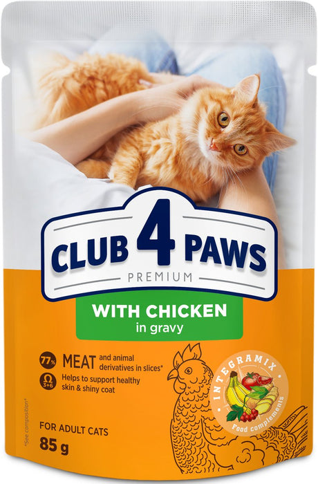 Club 4 paws natvoer katten - kip in jus - 24x85gr, compleet voeding met omega 3 6