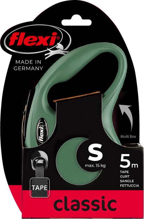 Flexi rollijn classic tape olijfgroen s - lijn - groen - green - tot 15kg