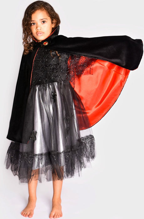Den goda fen verkleedkleding vampier cape deluxe rood zwart maat 110-116.