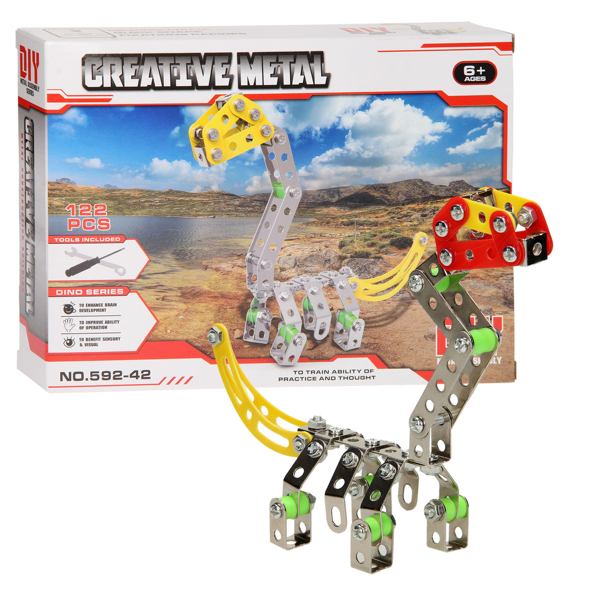 Constructieset metaal dino, 122 dlg.