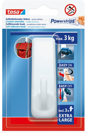 Tesa powerstrips haak xl ovaal - wit - herbruikbare wandhaak - zonder boren - 1 haak + 3 powerstrips