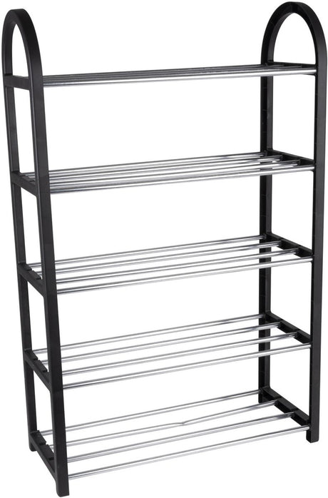 Alpina schoenenrek - 5-laags schoenenrekje - opbergrek - 50 x 20 x 77 cm - ruimte voor 10-15 paar schoenen - makkelijk te monteren - zwart zilver
