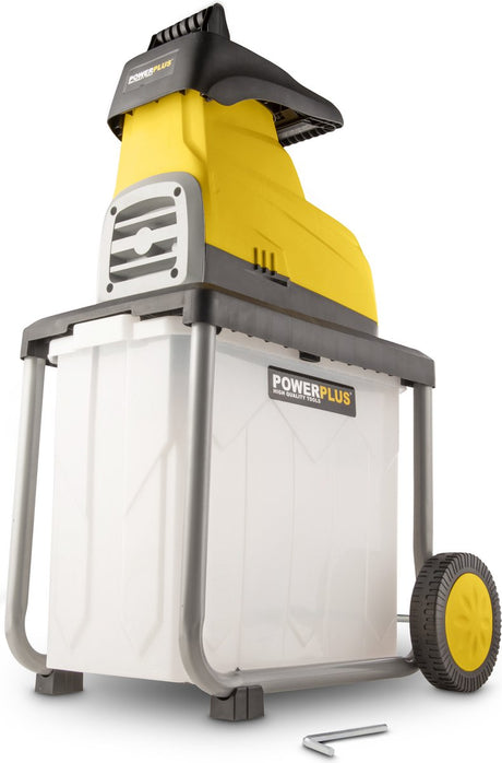 Powerplus elektrische hakselaar powxg6462 - hakselaar voor planten en takken van 2800 w, max. 45 mm, duwer, wielen en 60 l opvangbak inbegrepen, tuingereedschap
