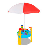 zanden waterspeelplaats met parasol