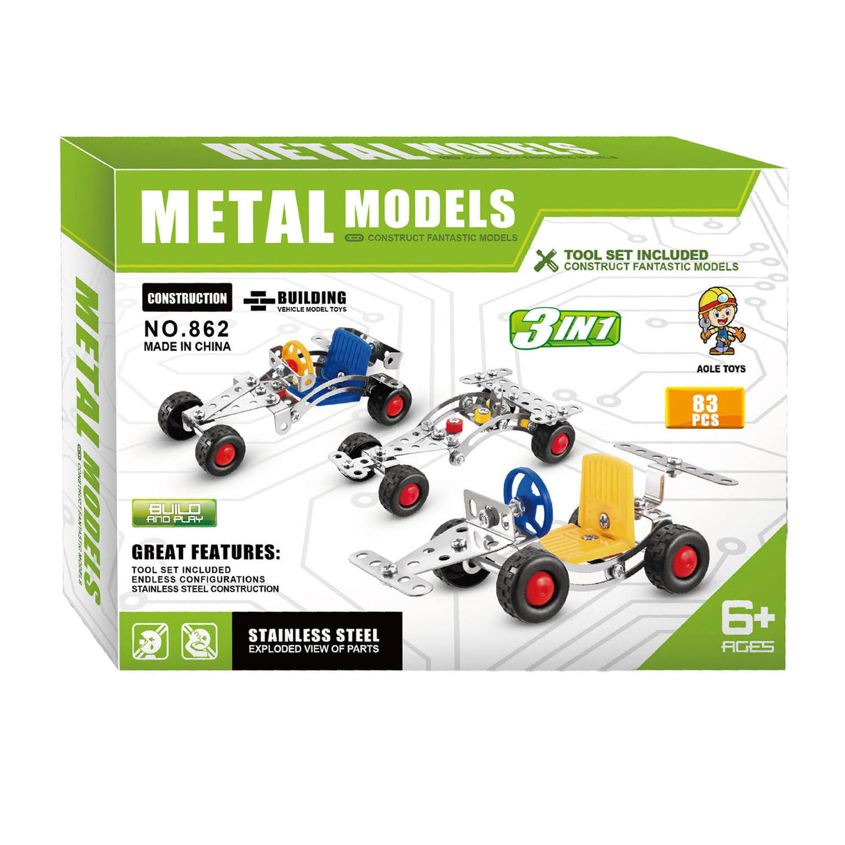 Metalen constructieset voertuigen 3in1