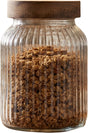 Alpina voorraadpot 1000ml - glazen bewaarpot met houten deksel - luchtdichte afsluiting - rond model - ideaal voor pasta, rijst en meer - ø10,1 x 16 cm - transparant
