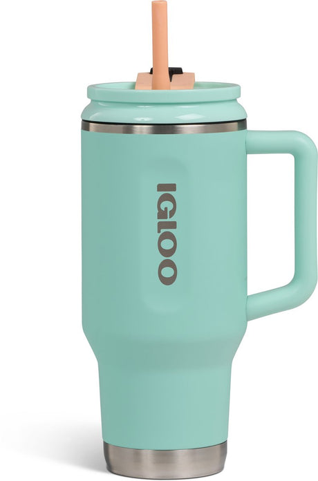 Igloo - flip ‘n’ sip - drinkbeker met rietje - groen - 0,946l - thermosfles - rvs - drinkbeker voor school
