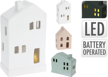 Cosydecor beeld huis met led 13cm dolomite