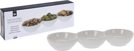Excellent houseware snackschaal porselein 3-vaks 24x8x3cm