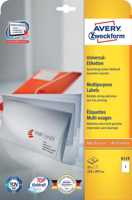 Avery laser ink jet labels 210 x 297mm