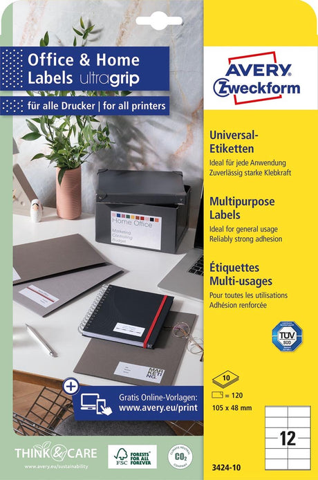 Avery etiketten zweckform 105 x 48 mm papier wit 120 stuks