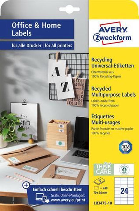 Avery etiket zweckform 70 x 36 mm kringlooppapier 240 stuks