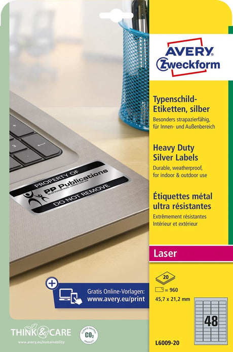 Merkloos sans marque avery ultra-sterke etiketten, zilver, 45,7 x 21,2 mm, permanent klevend