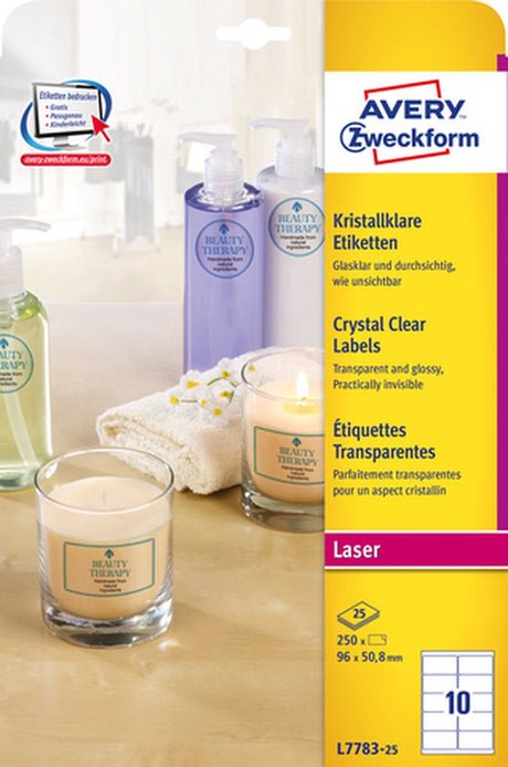 Avery zelfklevende etiketten transparant 250 stuks