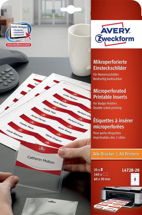 Avery badge insteekkaart 60x - 90mm wit doos 20 vel