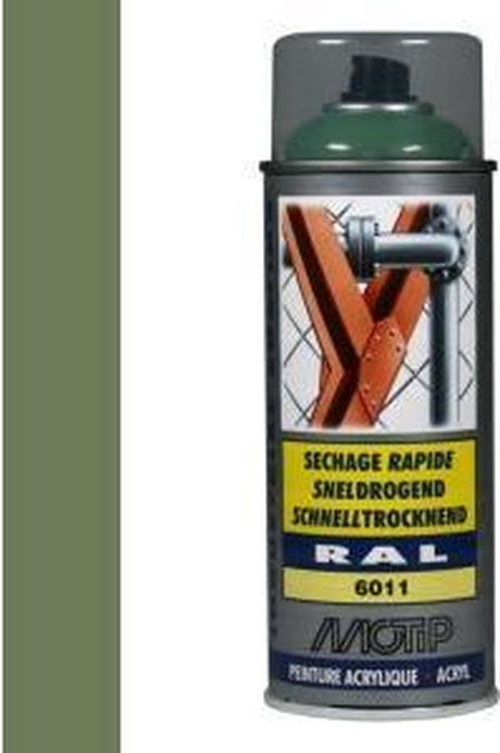 Motip industrial acryllak hoogglans ral 6011 reseda groen - 400 ml.