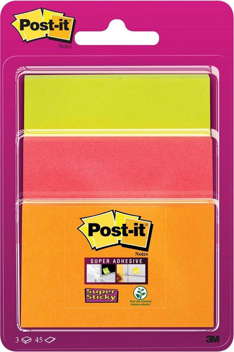 Post-it super sticky notes | 45 vel | 3 formaten | geassorteerde neon kleuren | op blister