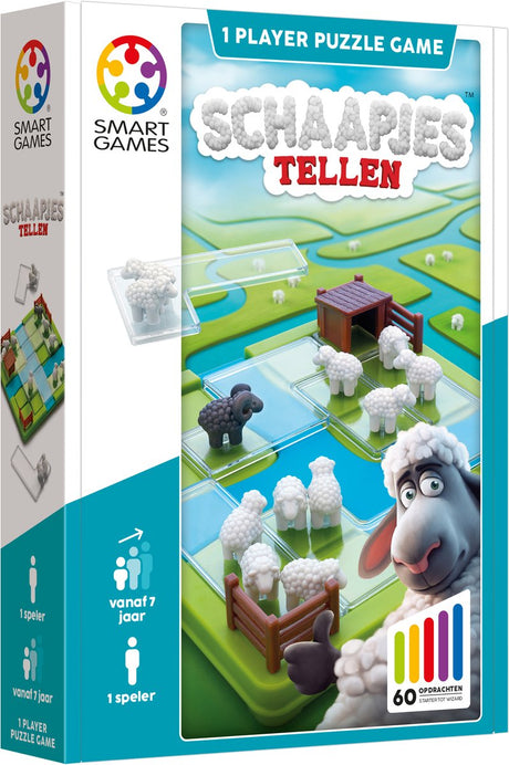 Smartgames schaapjes tellen - 60 opdrachten - logisch denkspel voor dierenvrienden - compact solospel voor kinderen volwassenen - vanaf 7 jaar