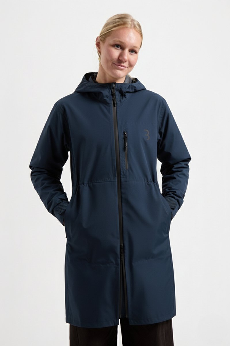 Bbb cycling regenjas dames waterdicht - rainshield parka - 10 tot 20 °c - ventilerend - lang model fietsjas unisex - donker blauw - xl - bbw-471