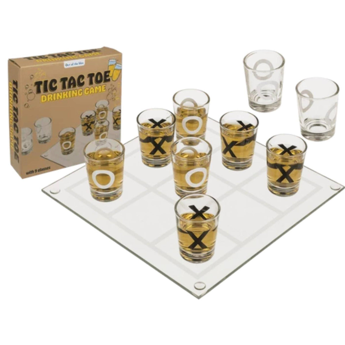 Ootb drinking game tic tac toe met 9 glazen 22x22cm