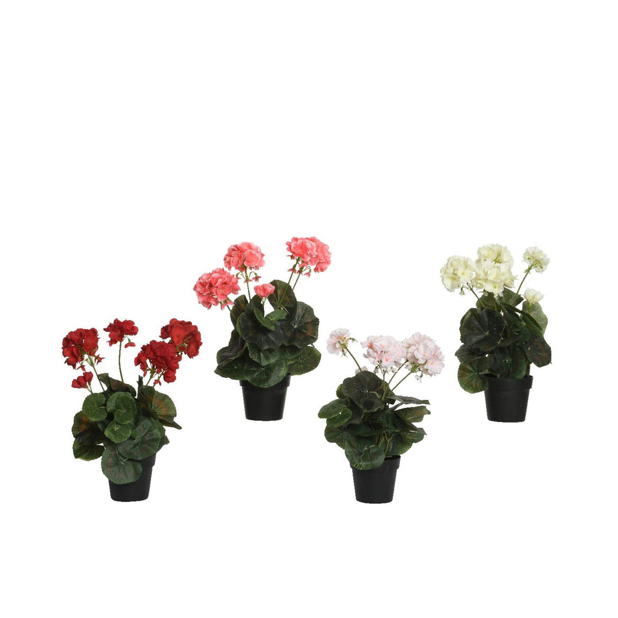 Decoris kunstplant geranium in pot polyester 25x25x35cm 4 assorti
